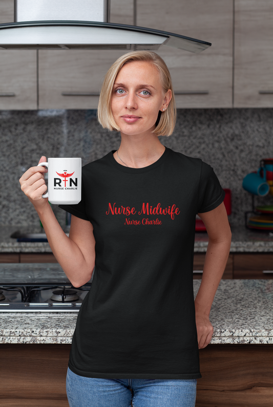 Nurse Midwife T-Shirt Logo-White OR Red