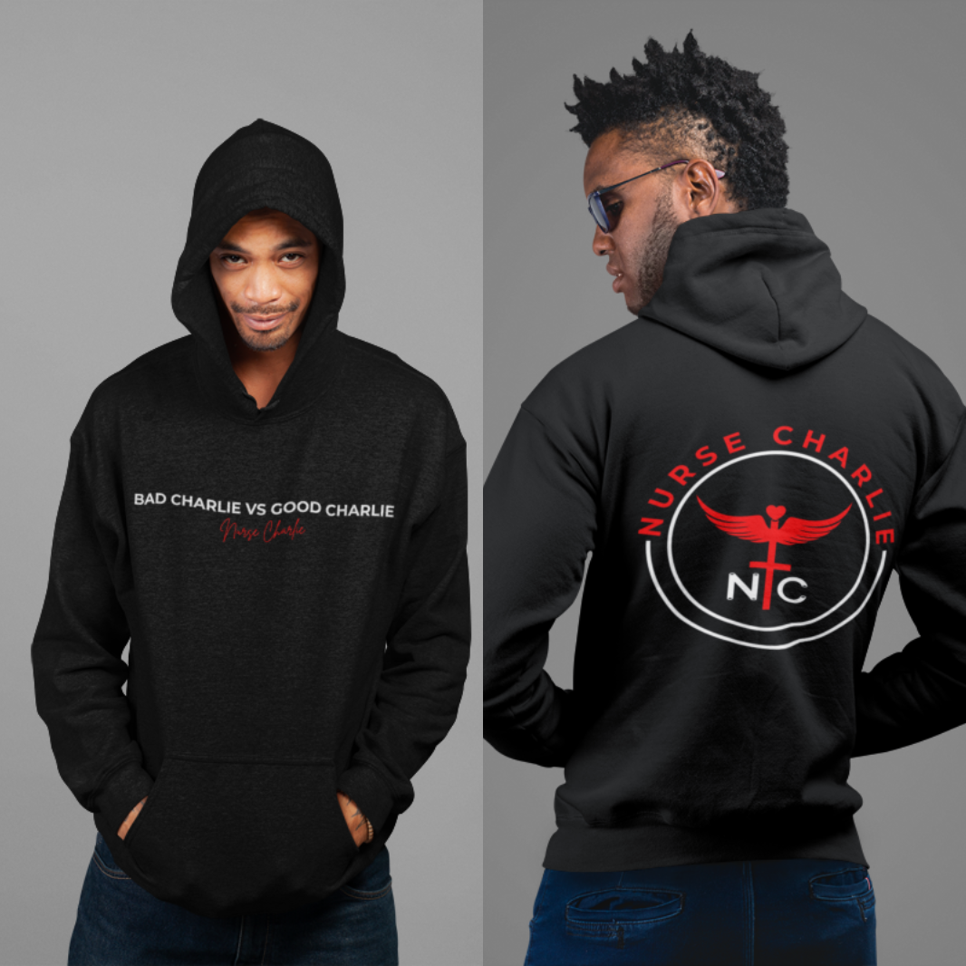 Bad Charlie Vs Good Charlie Hoodie Back & Front Logo- Red/White