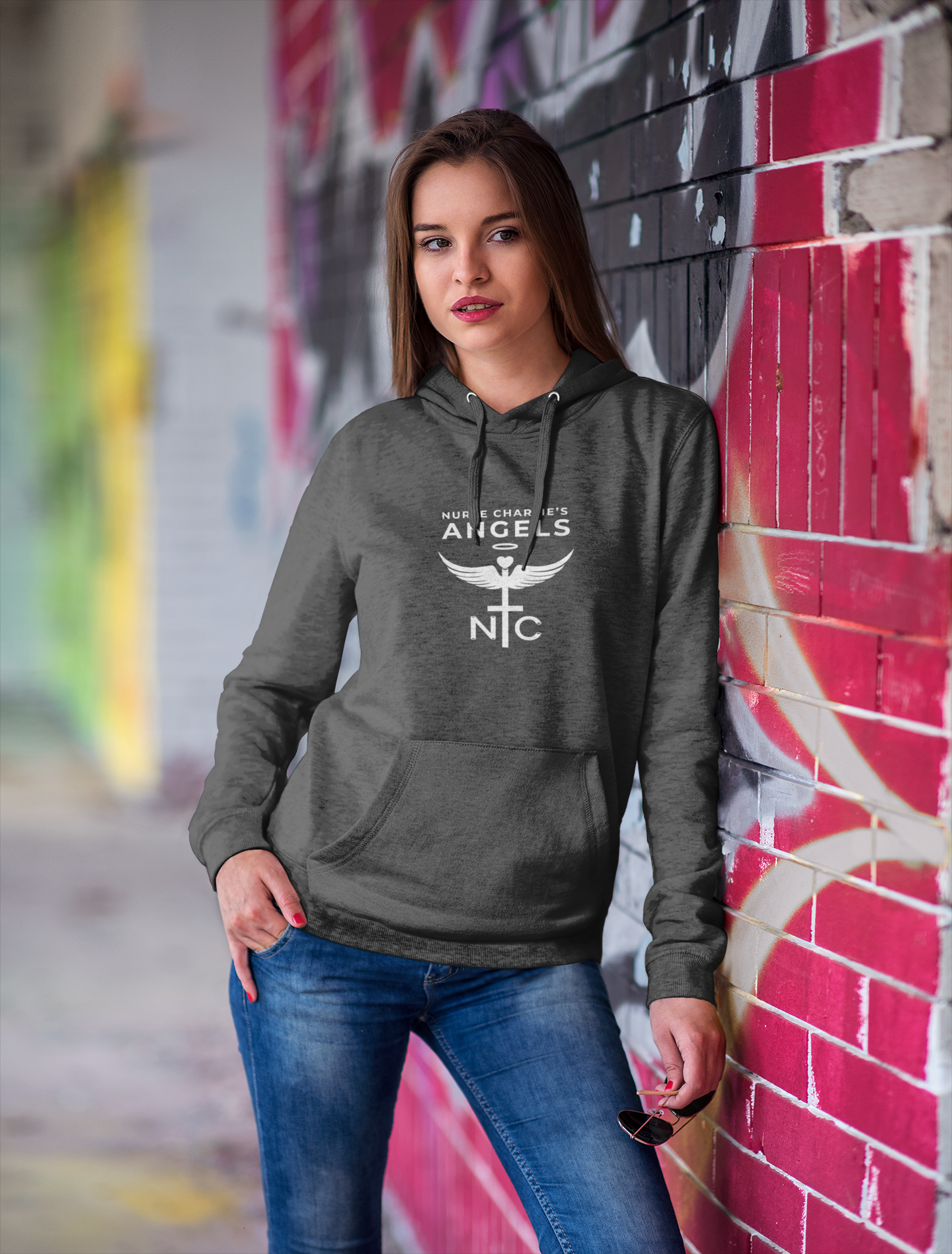 Nurse Charlie's Angels Classic Hoodie Logo-White